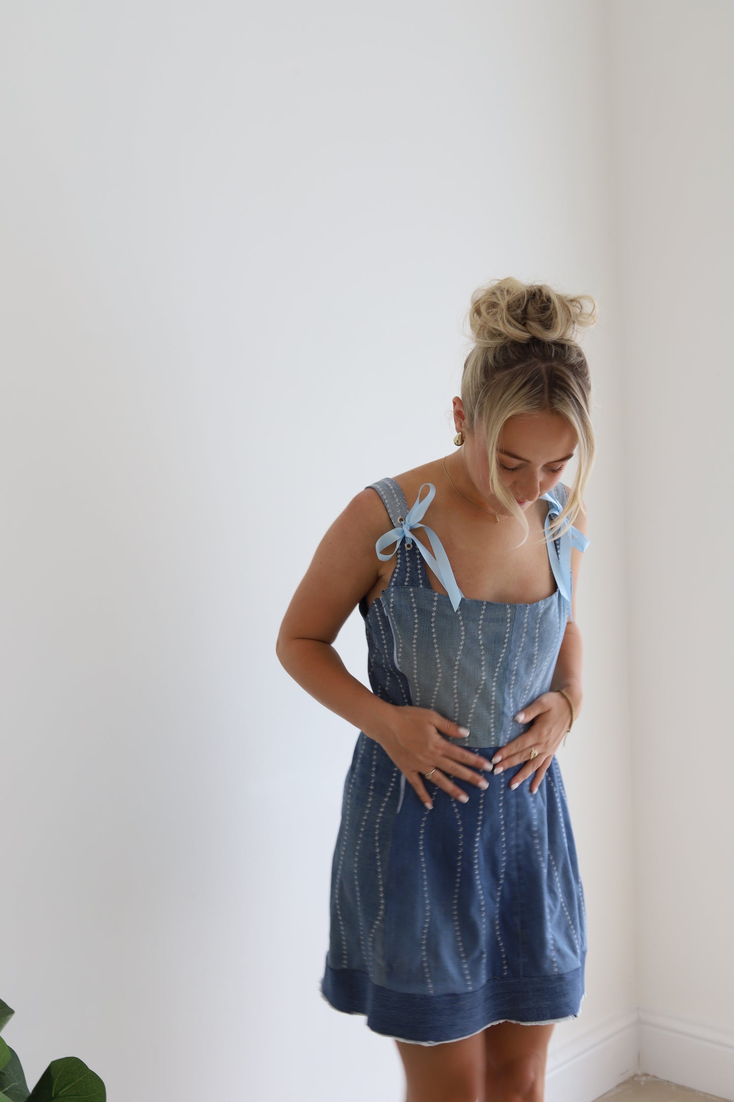 Reworked Denim Dress in Light Blue
